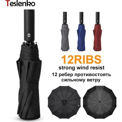 Strong Wind Resistant Folding Automatic Umbrella Rain 12Ribs Large Umbrellas Portable Long Handle Parasol for Men Women Anti-UV