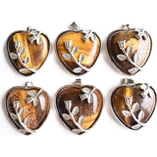 Romantic silver plated natural Green Aventurine tiger eye stone Love Flower Pendant womens necklace fashion jewelry 6pcs