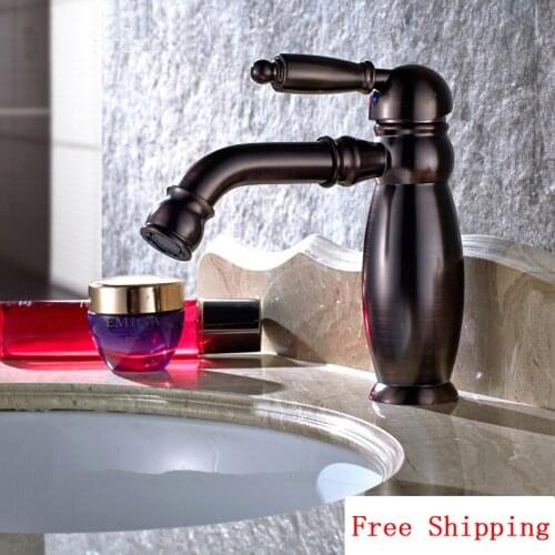 Art antique sink basin faucet mixer water tap, Oil Rubbed Bronze bathroom wash basin faucets, Copper basin faucet hot and cold