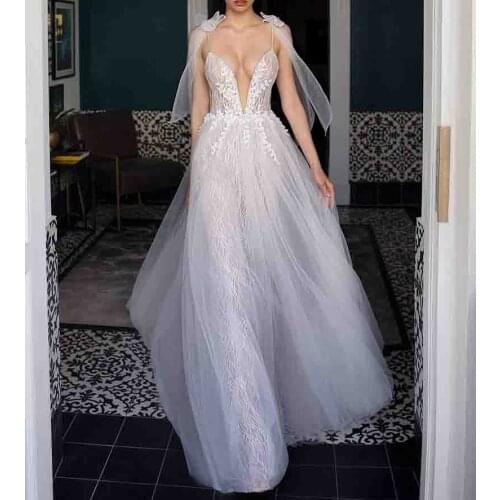 SSYFashion New Romantic Lace Flower Evening Dress Slim Sexy V-neck Backless Appliques Sequins Long Beach Gown Formal Dresses