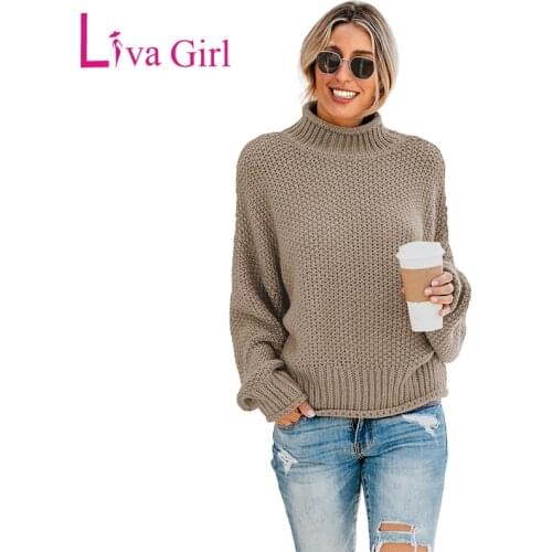 LIVA GIRL Winter Autumn Casual Women Oversized Turtleneck Sweaters Warm Chunky Solid Ladies Long Sleeve Sweater Female Pullover