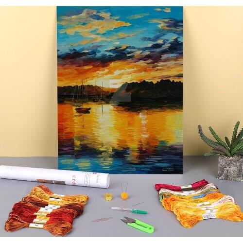 The Sunset Printed Canvas 11CT Cross Stitch DIY Embroidery Full Kit DMC Threads Painting Handmade Knitting Craft Stamped