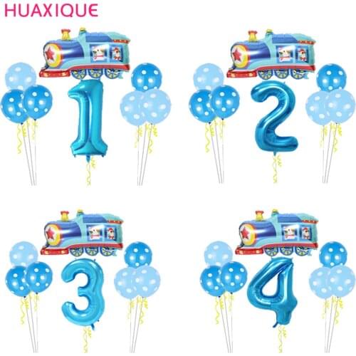 12pcs Train Car Foil Balloon Blue Big 40inch Number Air Globo 1 2 3 4 5 6 7 8 9 years Old Birthday Party Decor Boy Toy Gift Ball