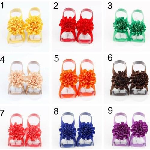 Yundfly 1 Pair Fashion Baby Girls Grosgain Ribbon Ruffled Flower Barefoot Sandals Newborn Foot Flower Ornaments