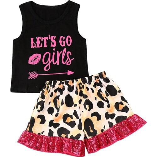 1-5Y Summer Infant Baby Girls Clothes 2Pcs Sets Letter Print Sleeveless Vest Tops+Leopard Shorts Outfits Clothes