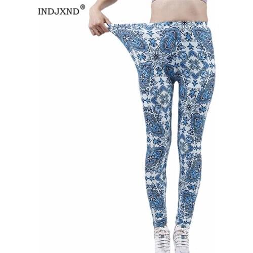 INDJXND High-Waist Leggings Women Stretch Fitness Flower Pattern Breathable Quick-Drying Running Ankle-Length New Drop Shipping