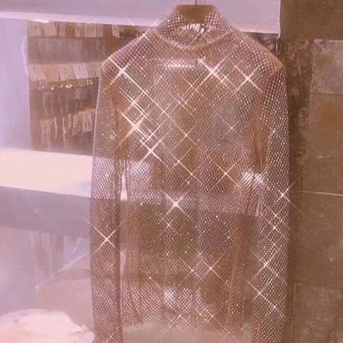 SIDaiMi women Diamonds full Tops & Tees 2021 Runway Luxury famous Brand European Design party style T-Shirts Womens Clothing