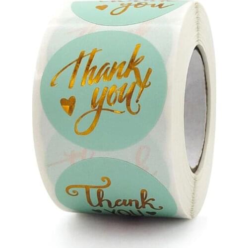 1.5IN Golden Custom Adhesive Labels Thank You Stickers Seal Light Green Paper Scrapbook Stationery Supplies for Kids 50PCS