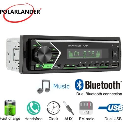 1 Din FM Color Light Dual Bluetooth Connection TF AUX Functio Audio Recording 12V 2-USB LCD MP3 Hands-free