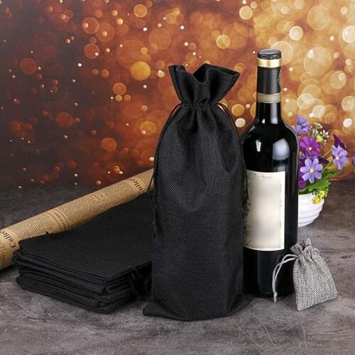 10Pcs Jute Burlap Wine Bags Drawstring Hessian Cloth Bottle Gift Bags for Blind Taste Halloween Party Holiday Giving