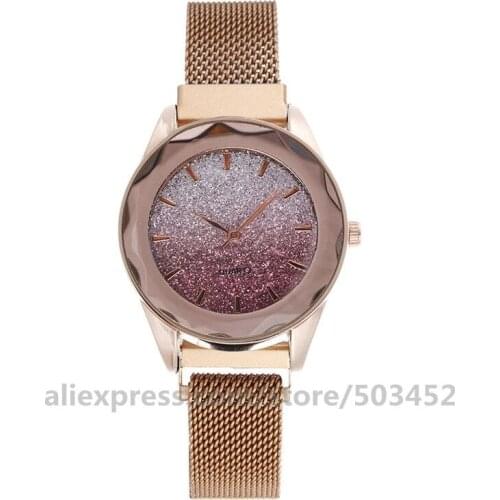 100pcs/lot New Gradient Color Bling Watches Magnetic Force Belt Starry Sky Dail Women Watches Personality Number Ladies Watch