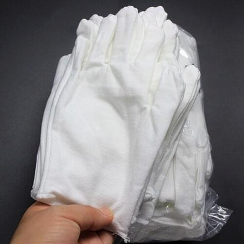12 Pairs Cotton White Soft Gloves Costume Jewellery Handling Work Hands Protector