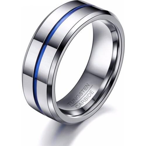 2018 new fashion thin blue line tungsten ring wedding gift 8MM tungsten carbide ring mens jewelry gift