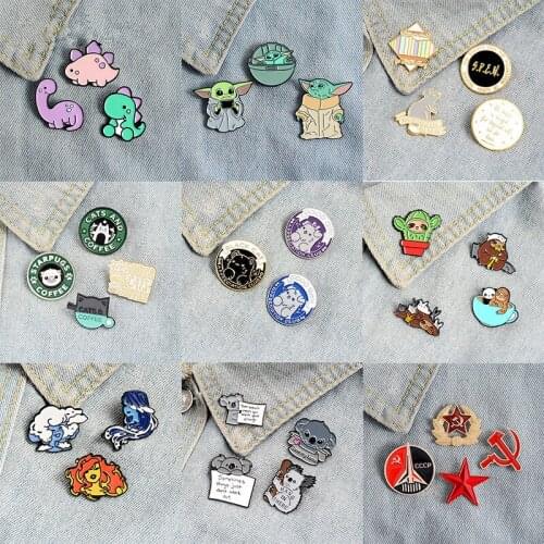 3~4PCS/SET Cute Animal Baby Enamel Pins Koala T-Rex Brooch Lapel Pin Dog Cat Badge Sloth Magic Ball Jewelry Gift Wholesale