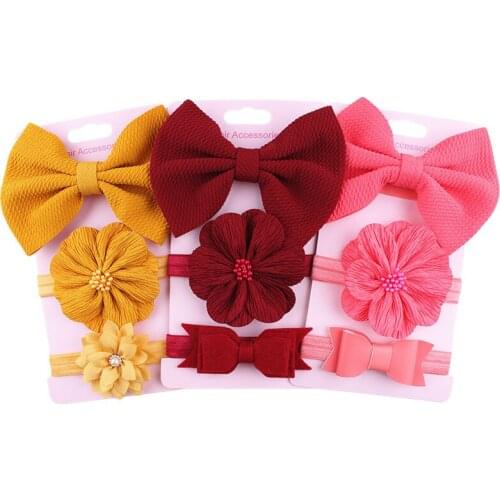 3Pcs/Set Solid Color Baby Headband Big Bow Flower Baby Girl Hairband Elastic Newborn Headwear Baby Hair Accessories