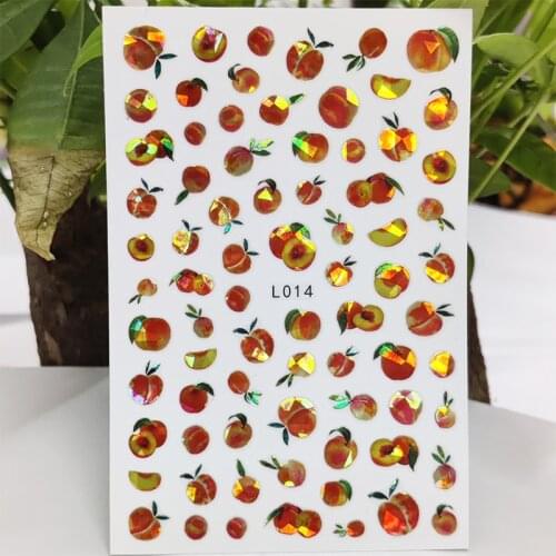 3D Nail Sticker Waterproof Shining Decals Stickers for Nails Summer Fruit Peach Lemon Nail Art Decoration Aurora Silver Design