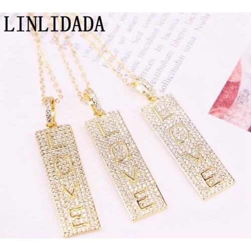6Pcs Bar Shaped Gold Filled Micro Pave CZ Pendant Necklace Letter Fashion Jewelry For Lovers Gifts