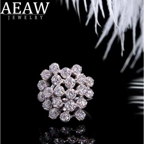 AEAW 18K White Gold Fashion Moissanite Ring 2.2ctw Round Cut Brilliant Moissanite Ring Engagement Ring for Women