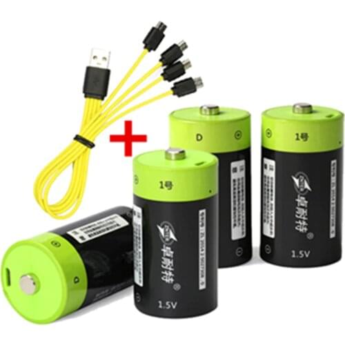 4PCS ZNTER 1.5V 4000mAh rechargeable battery Micro USB battery D Lipo LR20 lithium polymer battery + Micro USB Charging Cable