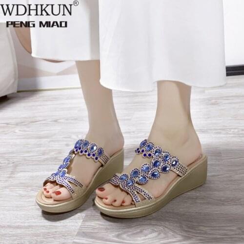 WDHKUN Bling Women Sandals Summer Fashion High Heel Sandals Crystal Casual Ladies Shoes High Heels Rhinestone slippers #0626