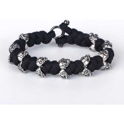 Dankaishi Silver Color Skull Charm Macrame Bracelet for Men and Women Fashion Style Punk Jewelry Best Birthday Gift Pop Accessor