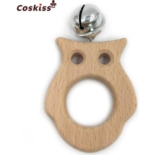 Baby Teether Bells Beech Wooden Owl Natural Handmade Wooden Teether DIY Eco-Friendly Safe Newborns Enlightenment Toys