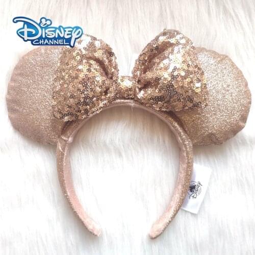 Disney Mickey Mouse Golden Headband Disneyland Minnie Ears Plush Headwear Boy Girl Beauty Toys Cosplay Party Birthday Gift