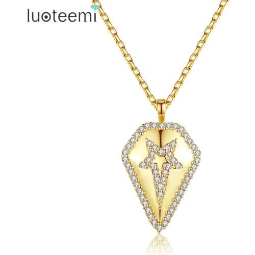 LUOTEEMI Egypt Pentagonal Long Gold-Color Link Chain Pendant Necklace Five Stars AAA Cubic Zircon Fashion Jewelry for Christmas