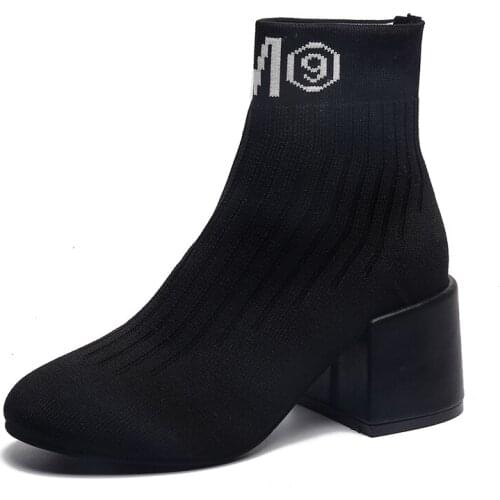 Ankle Boots Ins Super Fire Socks Boots Female Breathable Thick With High Heel Knit Korean Autumn Wild High To Help Thin Shoes