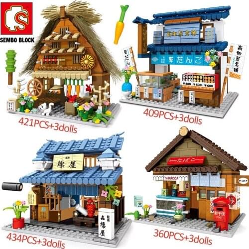 SEMBO City Architecture Food Shop Building Blocks Street View Store Restaurant House Set Model Figures Bricks Toys For Children