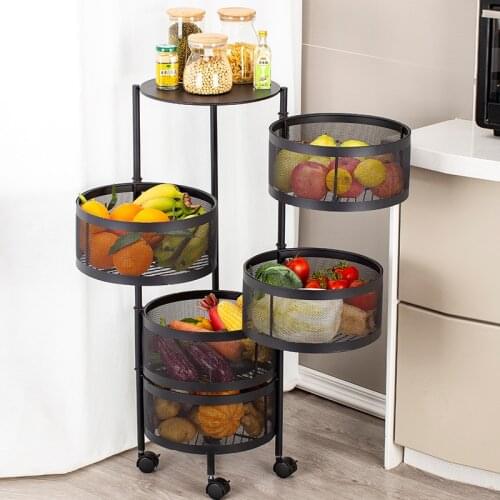 Kitchen Vegetable Shelving Multi-layer Floor Round Rotating Vegetable Basket Fruit Storage Basket for Household Items
