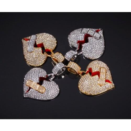 Band-Aid Heartbreak Pendant & Necklace 18k Gold Plated Lab Diamond Iced Out Chain Bling Fashion Hip Hop Jewelry