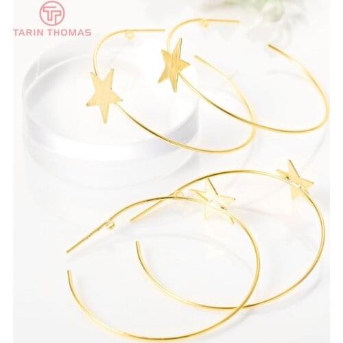 69) 4PCS 38.5x38.5MM 24K Gold Color Brass Earring Hook with Star High Quality DIY Jewelry Making Findings Accessories