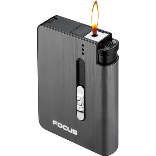 FOCUS Metal Cigarette Case Boxes Cigarette Holder Case Lighter Suit With Gas Lighter Gadget Tools For Men Women Birthday Gifts