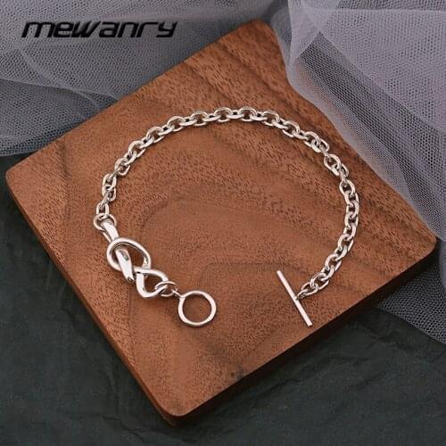 MEWANRY 925 Sterling Silver Bracelets INS Fashion Vintage Couple Simple Chain OT Buckle Design Girl Party Jewelry Birthday Gifts