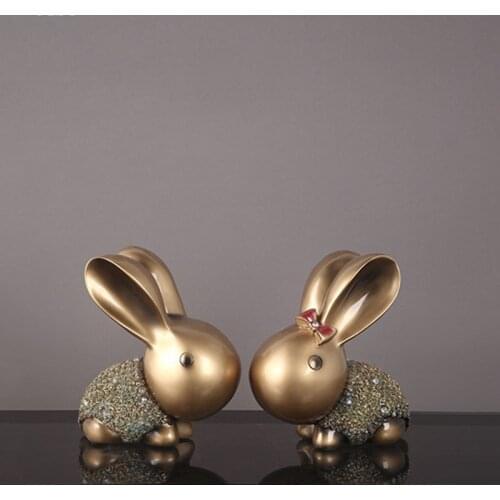 Cute gold Rabbit Elephant Lovers Figurines Porcelain Table Home Decoration China Gift Modern Statue Handmade furnishings