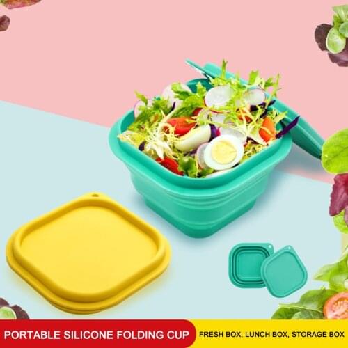 Multifunction Folding Portable Silicone Lunch Box Fruit Salad Bowl Food Storage Container Anti-drop Outdoor Picnic Kitchen Tool