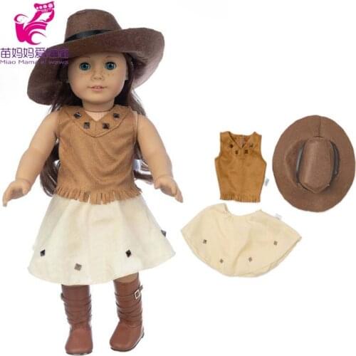 18" Girl Dolls Clothes Cowboy Dress Hat Reborn Baby Doll Outwears Girl Birthday Gifts