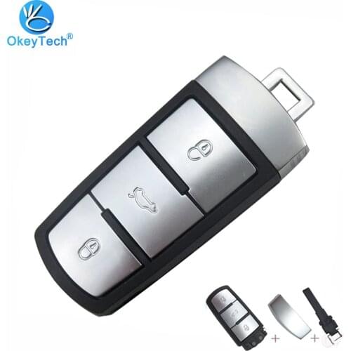 OkeyTech 3 Button Smart Remote Key with Emergency Insert Blade Car Key Shell Cover Case Fob for VW Volkswagen CC Passat Magotan