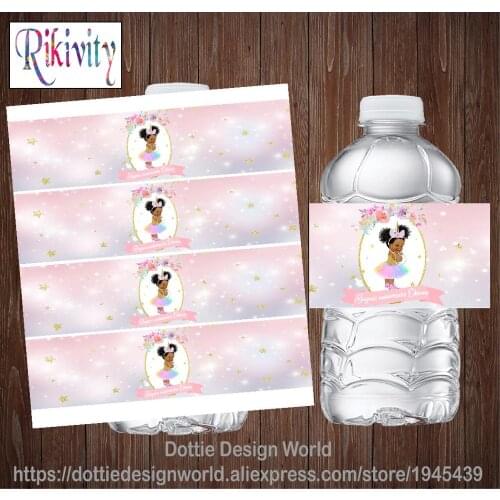 Personalized Black Royal Girl Birthday Water Bottle Wine Champagn Label Unicorn Candy Bar Wrapper Sticker Baby Shower Decoration