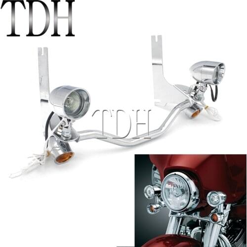 Retro Chrome 1 Set Fog Light Amber Turn Signal Light Auxiliary Passing Running Front Lamp Spotlight Bar Bracket For Harley