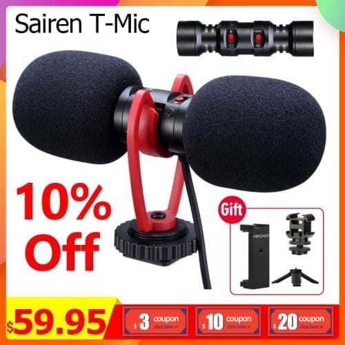 Sairen T Mic Dual-Head Super Cardioid Stereo Record Wireless Microphone On Camera DSLR Shutgun Live Streaming vs ROde Wireless