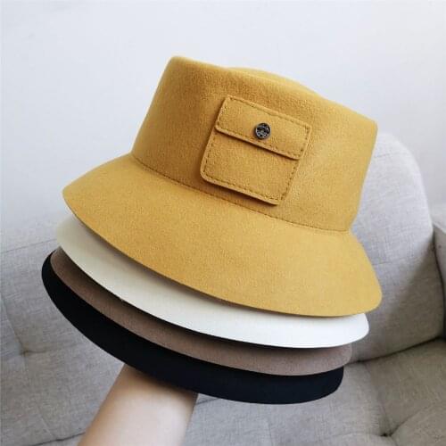 Wool Fedora Hat Pocket Basin Hat Accessories Bump Top Retro Korean Hat Jazz Hat Flat Top Wool Hat Black Wool Top Hat