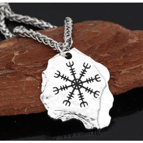 Nordic Viking Odin Aegishjalmr vegvisir amulet necklace with gift valknut bag