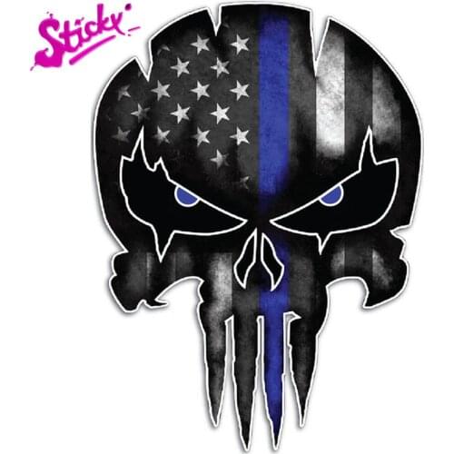 STICKY Car Styling Stickers Thin Blue Line For Skull Reflective Car Sticker Vinyl Decal Personality Decor Accessories