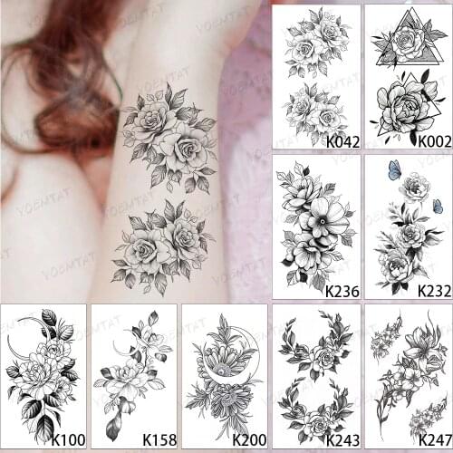 9pcs/Lot Waterproof Temporary Tattoo Sticker Sexy Flower Peony Rose Butterfly Flash Tatto Woman Wrist Body Art Fake Tatoo Man