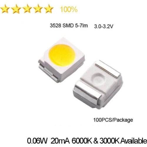 High Brightness 1210 3528 2835 SMD LEDS TV Diodes 5-7lm 3.0-3.2V Warm White Cool Withe Current 20mA 0.06W Free Shipping