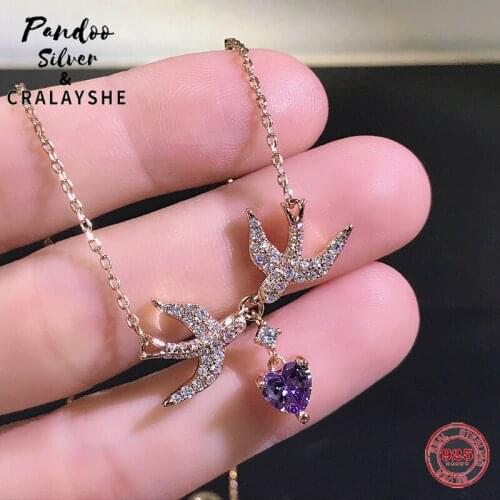 S925 Sterling Silver Jewelry 1:1 Copy,LOVE SWALLOW 2021 Luxury Crystal Chain Necklace Fine Jewelry For Woman With Logo