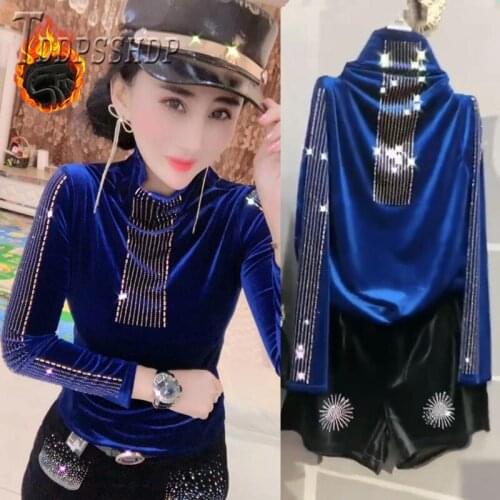 2019 Lining With Fluff Soft Fabric Women T Shirt Imitation Diamond 3 Colors Can Choose Female Tee Shirts