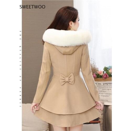 Autumn and Winter New Womens Korean Version of The Long Section Slim Slimming Style Pendulum Style Solid Hooded Woolen Coat